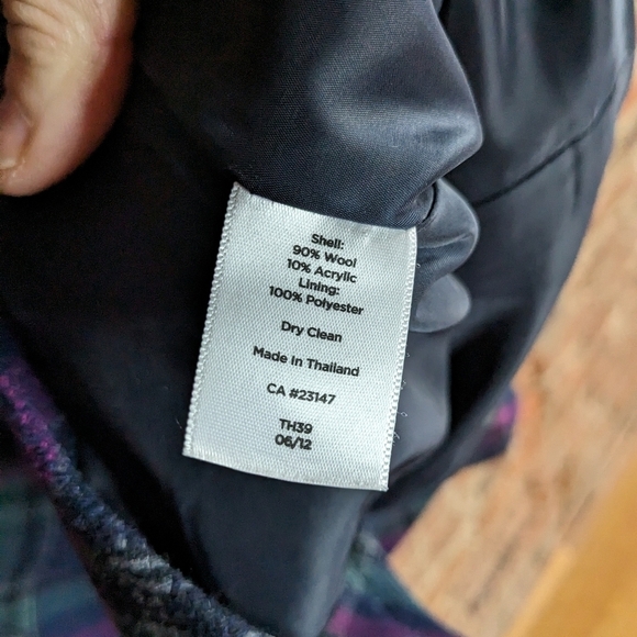 Talbots Size 10 Magenta, Green, & Blue Plaid Wool Blend Blazer Jacket - Picture 5 of 9